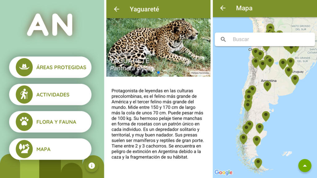 Capturas de pantalla del app Argentina Natural (Foto: Administración de Parques Nacionales)