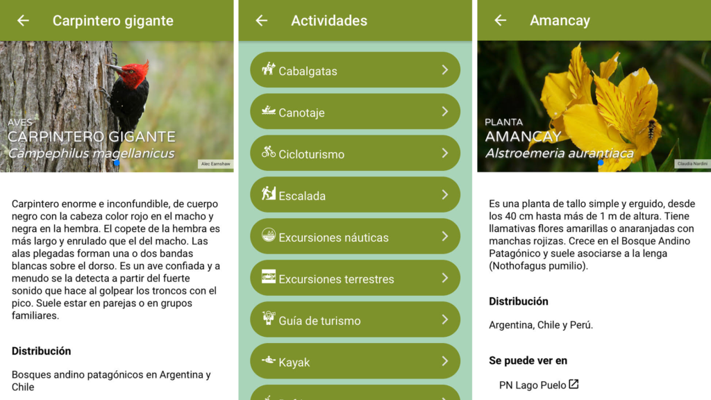 Capturas de pantalla del app Argentina Natural (Foto: Administración de Parques Nacionales)