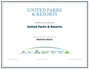 Destinos Ahora Travel Agent Certificate: United Parks & Resorts 2024, The Tourism Academy